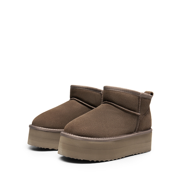[FuzzyClassic Platform Mini Boot] Suede Platform Ankle Snow Boots - TAUPE - 5